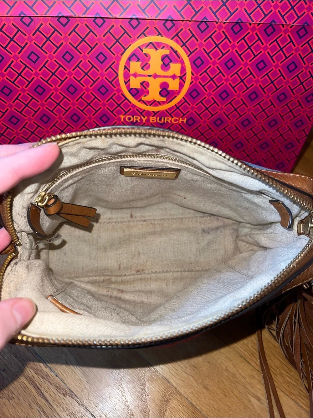 Tory Burch Chambray Blue Multicolor Taylor Embroidered Camera Bag